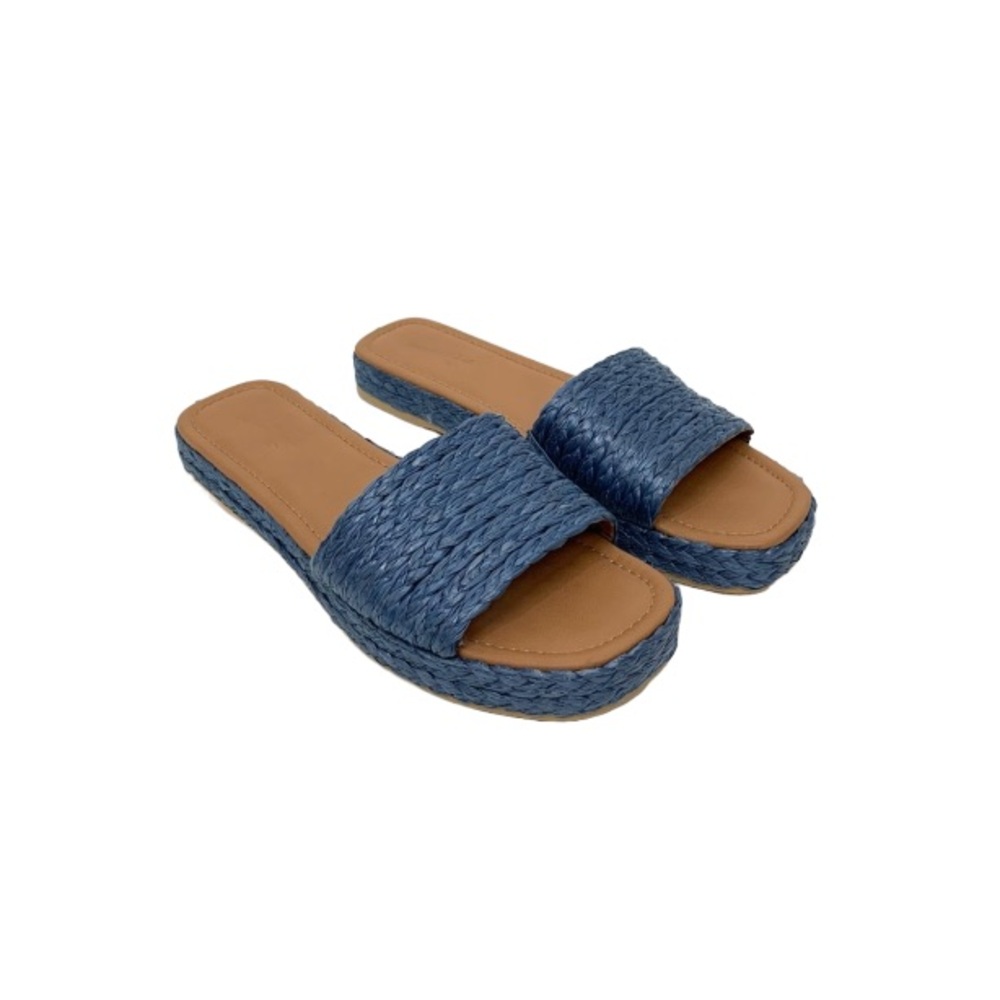 Universal Thread Mardi Woven Braid Low Platform Blue Slide On Sandals New Nwt